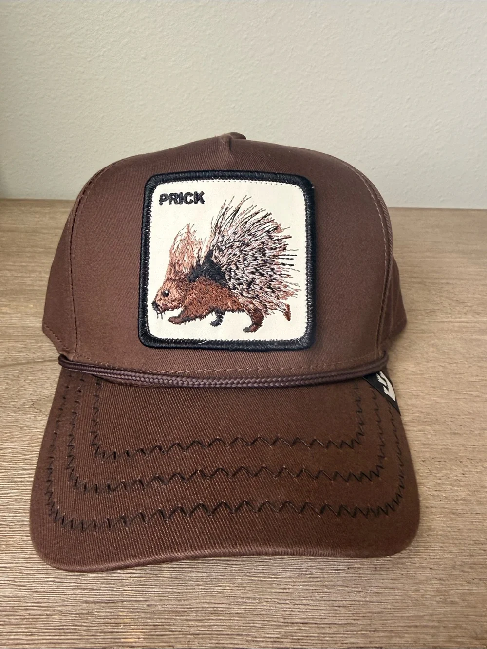 Goorin Bros The Farm Prick Porcupine Patch Trucker Hat Dark Brown Snapback NWT